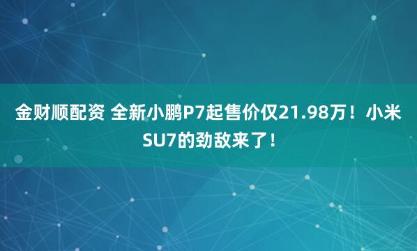 金财顺配资 全新小鹏P7起售价仅21.98万！小米SU7的劲敌来了！